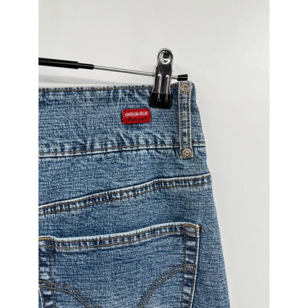 London Blue Vigoss 11/12 Denim Midi Skirt W  Blue‎ Grommet Slit Distressed Y2K